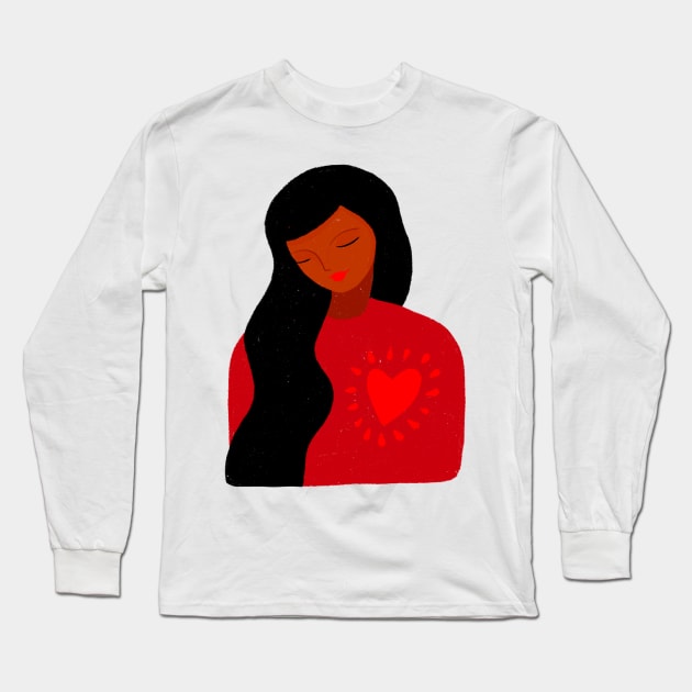 Red Love shining heart and a lovely red girl Long Sleeve T-Shirt by iulistration